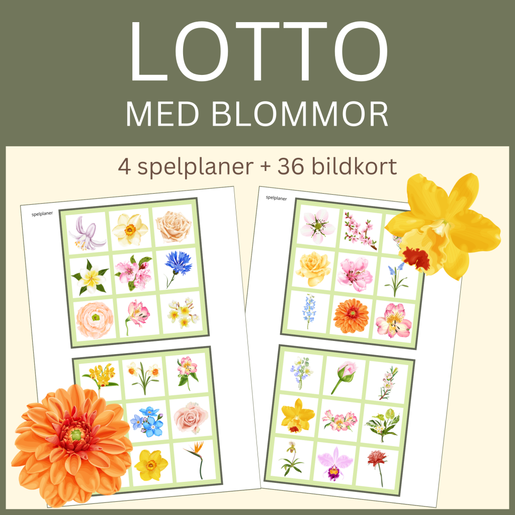 Lotto blommor, 4 spelplaner + 36 bildkort