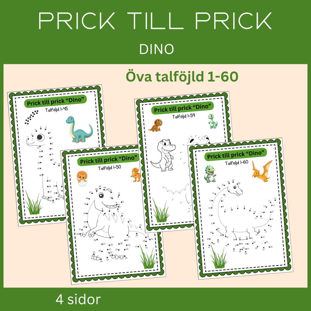 Prick till prick ”Dino”. Talföljd 1-60, 4 sidor