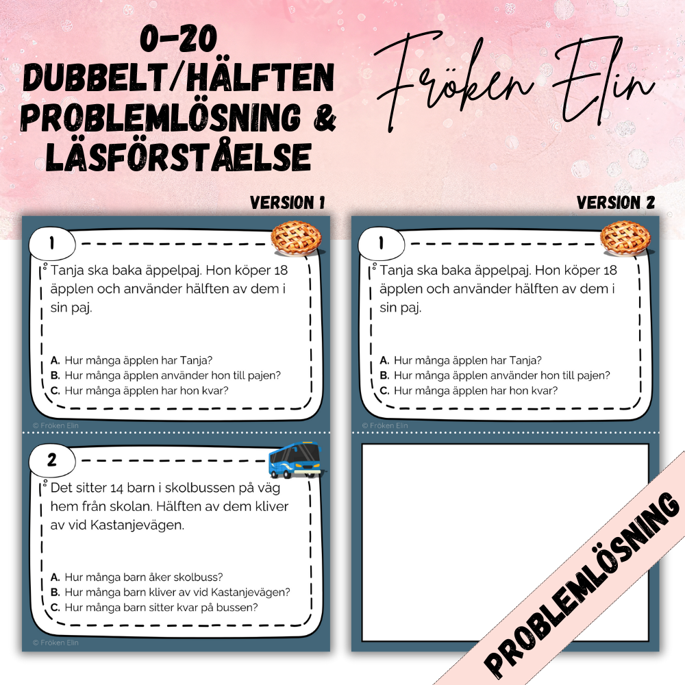 Dubbelt/Hälften - problemlösning & läsförståelse 0-20