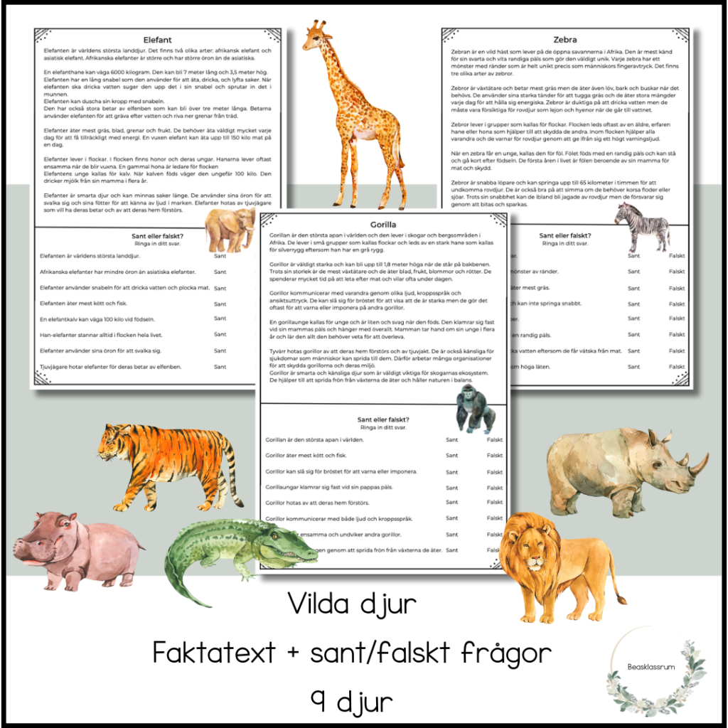 Vilda djur – läsförståelse