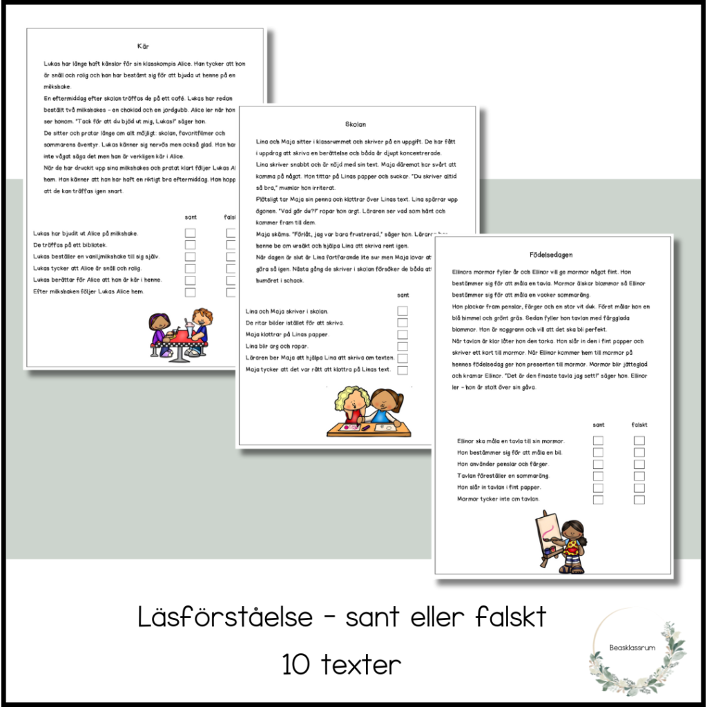 Läsförståelse – sant eller falskt nivå 2