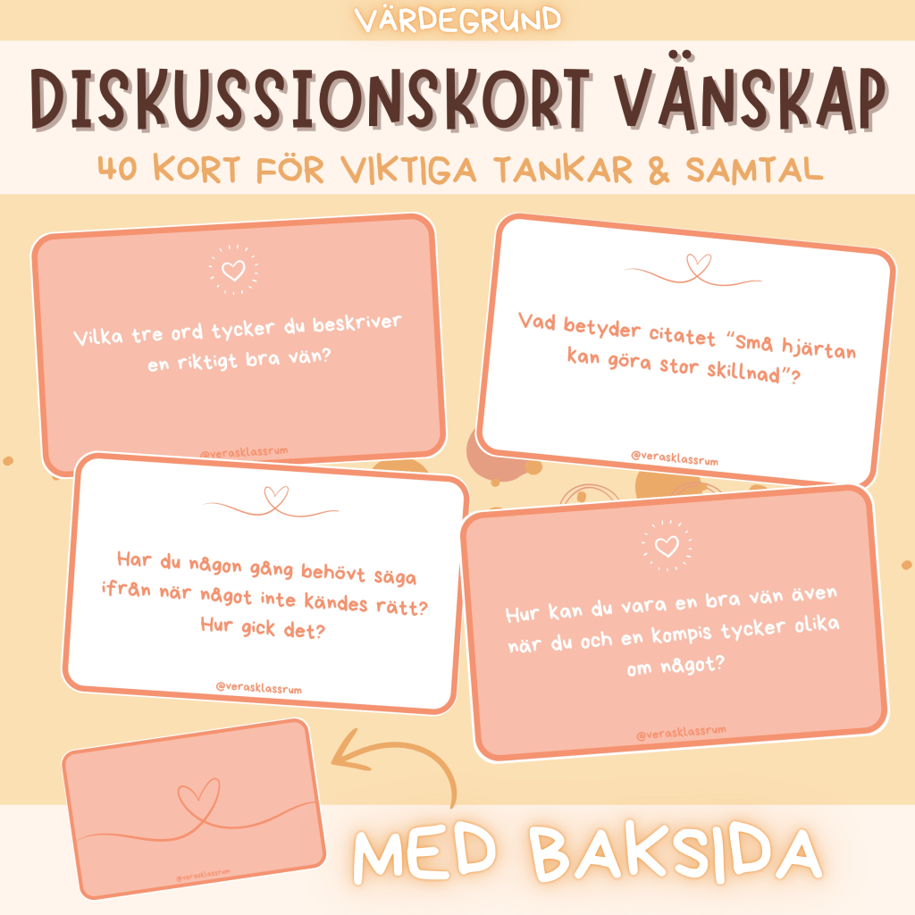Diskussionskort / Värdegrundskort / Samtalskort – Tema vänskap