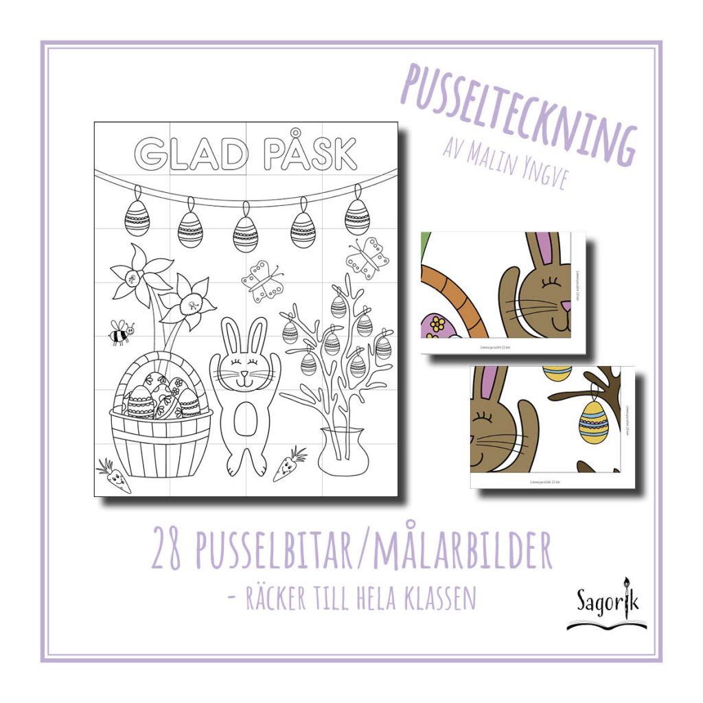 Pusselteckning Påskhare med påskris