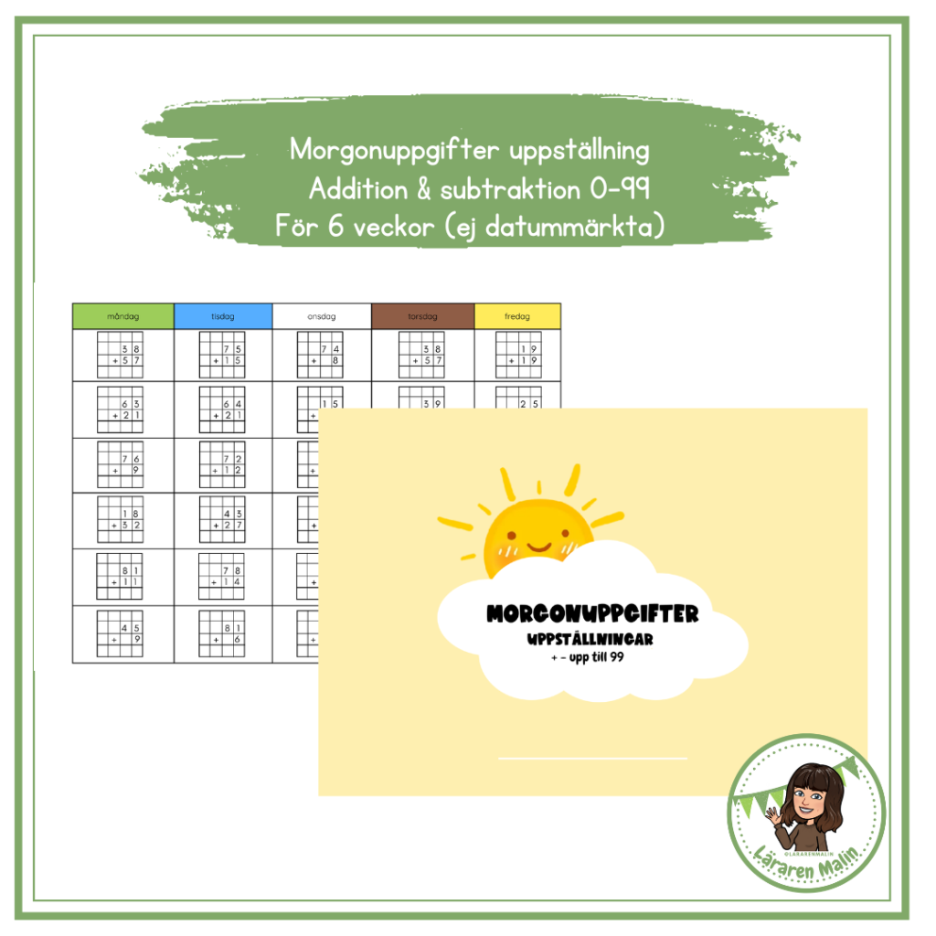 Morgonuppgifter för 6 veckor (endast uppställning 0-99)