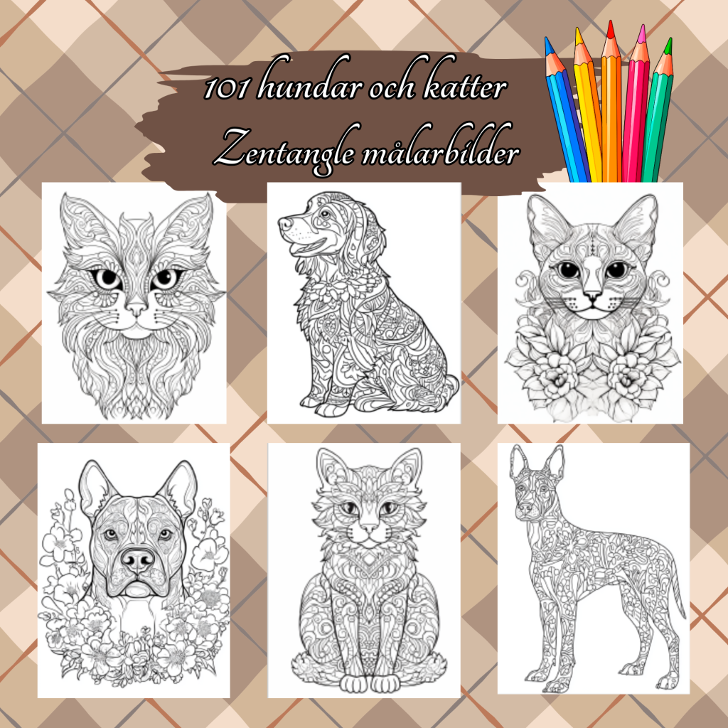 101 hundar och katter Zentangle