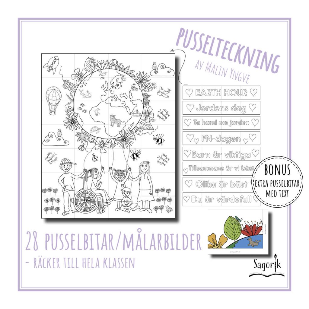 Pusselteckning Jorden och barnen