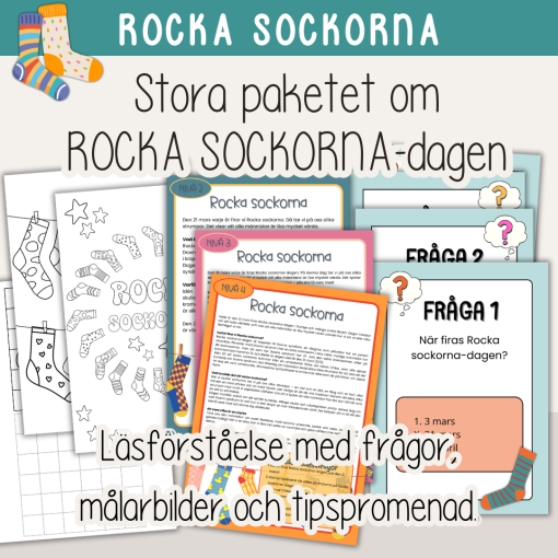 Rocka sockorna - Stora paketet - Läsförståelse, tipspromenad och målarbilder.