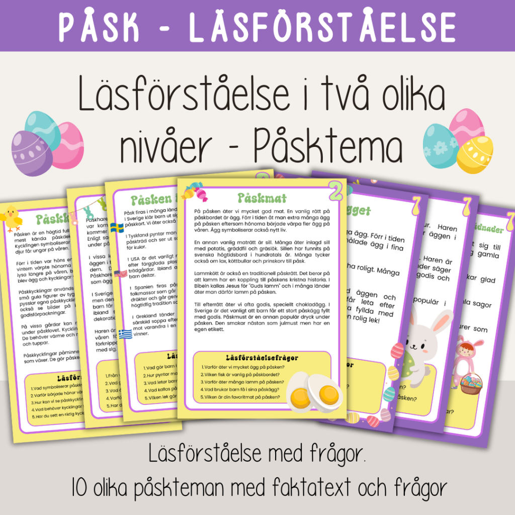 Påsk – Läsförståelse om påsken – 10 olika texter i två olika nivåer