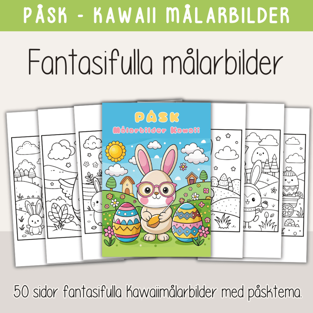 Påsk – Kawaii målarbilder – 50 st med påsktema