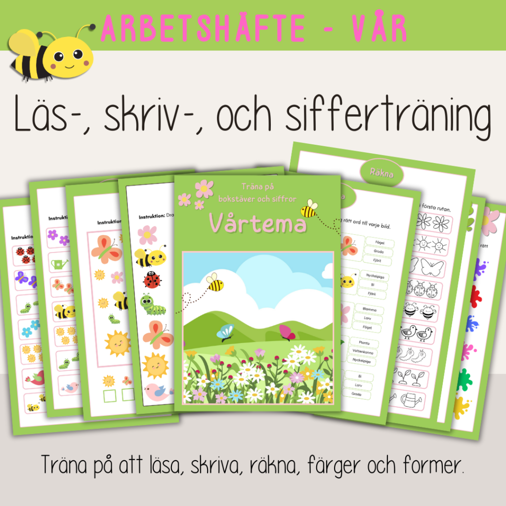 Vår – Arbetshäfte bokstäver och siffror – tema Våren