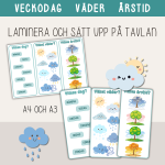 Vilken veckodag? Vilket väder? Vilken årstid? Vecko-, väder- och årstidstavla. - bild 1