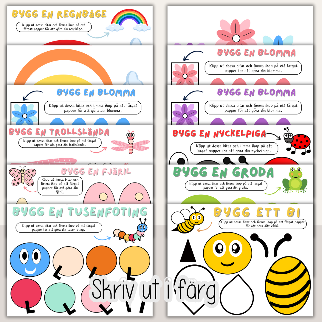 Vår - Färglägg, klipp och klistra vårfigurer - Vårtema