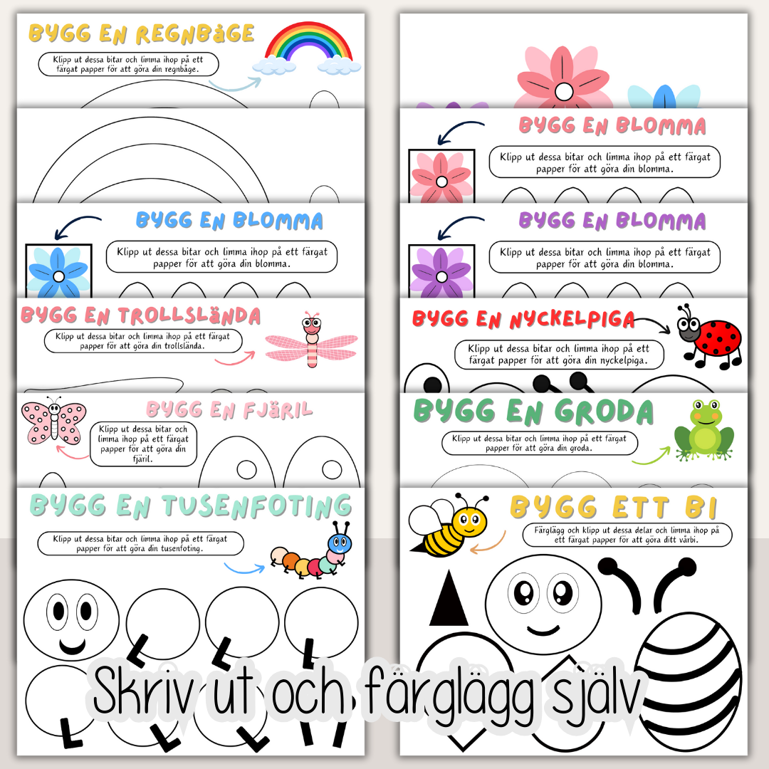 Vår - Färglägg, klipp och klistra vårfigurer - Vårtema