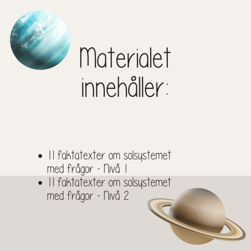 Läsförståelse - Rymden - Planeterna och solsystemet - Läsförståelse i två nivåer