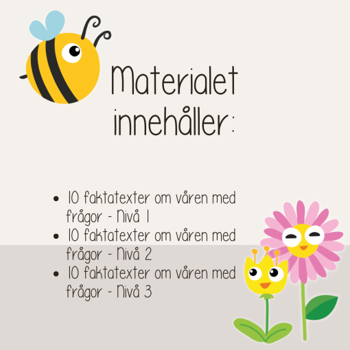 Vårtema - Läsförståelse i tre olika nivåer - Tio olika ämnen om våren.