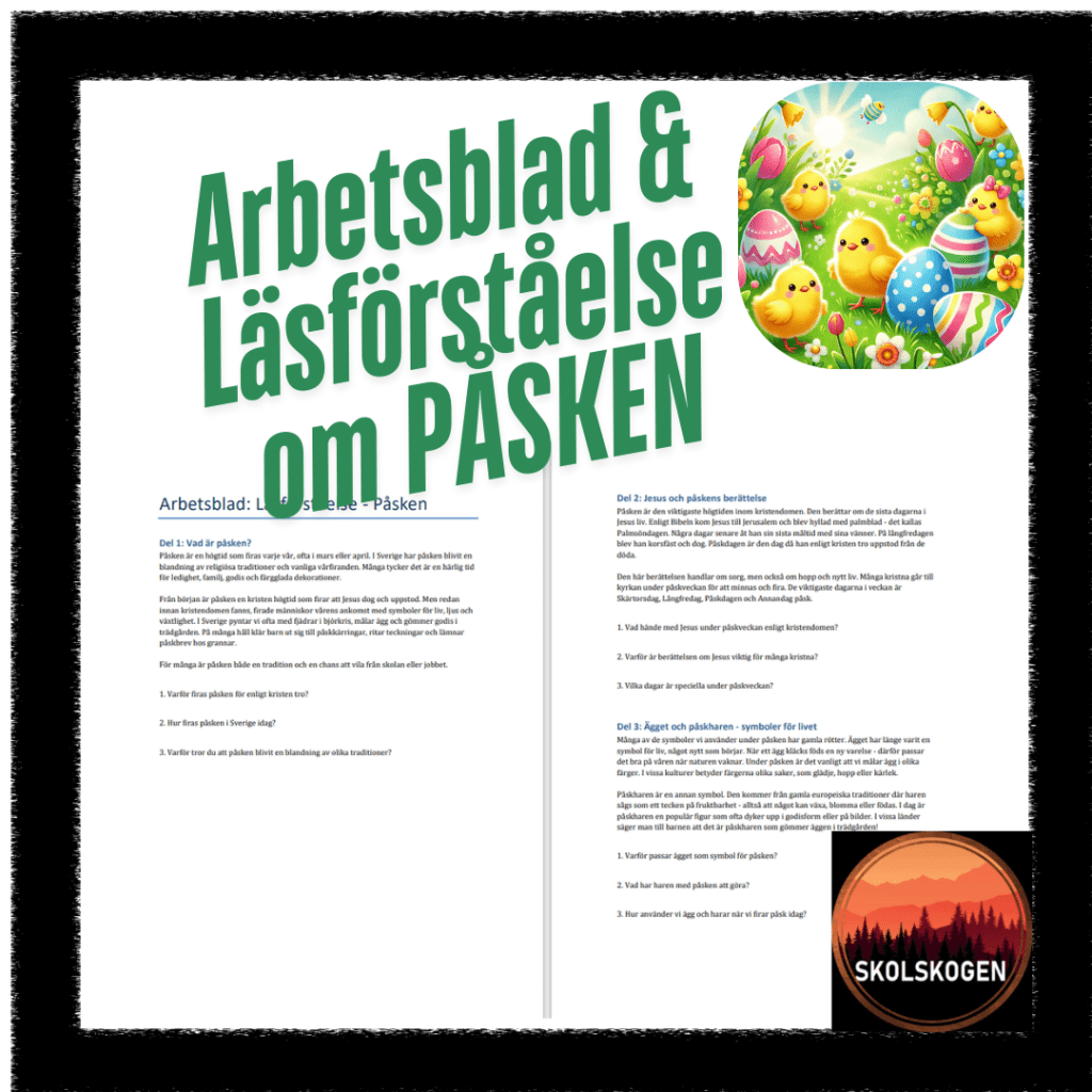 Korta faktatexter & läsförståelse med frågor om PÅSKEN.