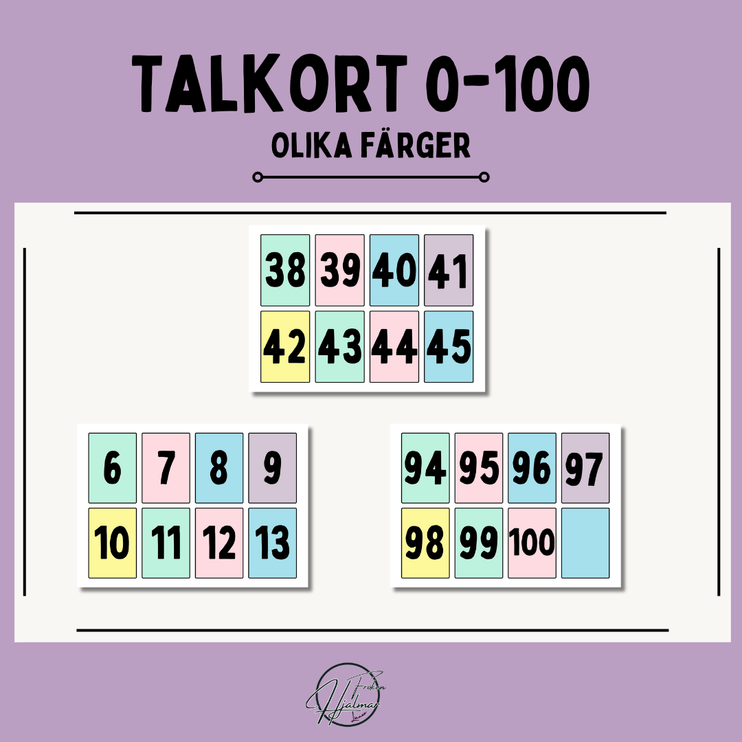 Talkort 0-100 (flerfärgade)
