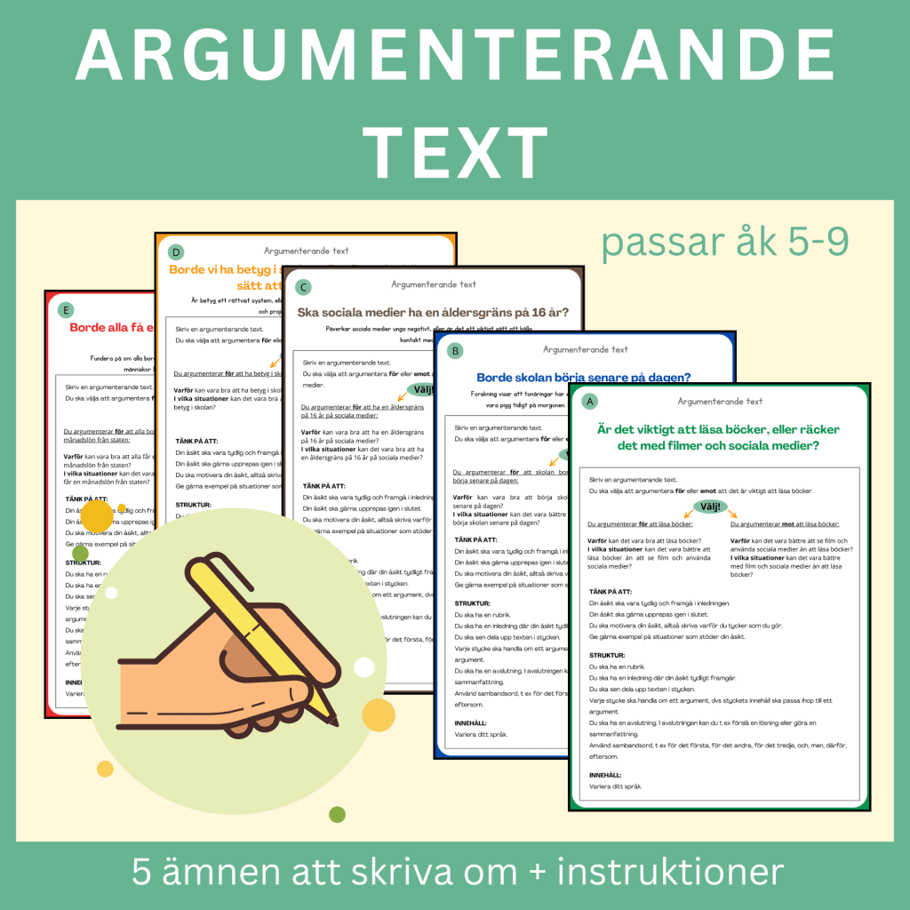 Argumenterande text, 5 ämnen