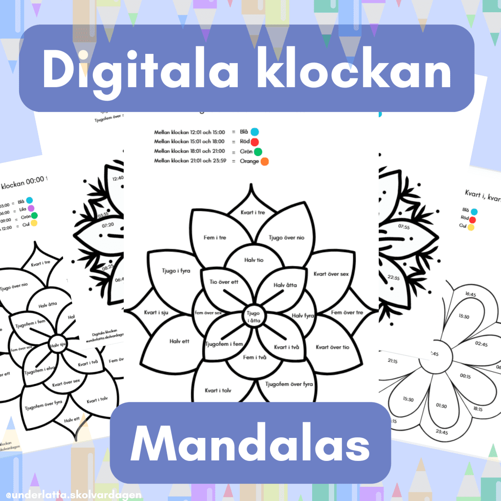 Digitala klockan mandalas. Träna digital tid.