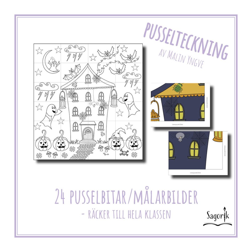 Pusselteckning Halloween Spökslott