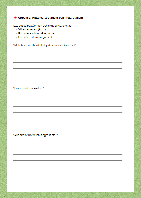 Träna på att skriva argumenterande texter