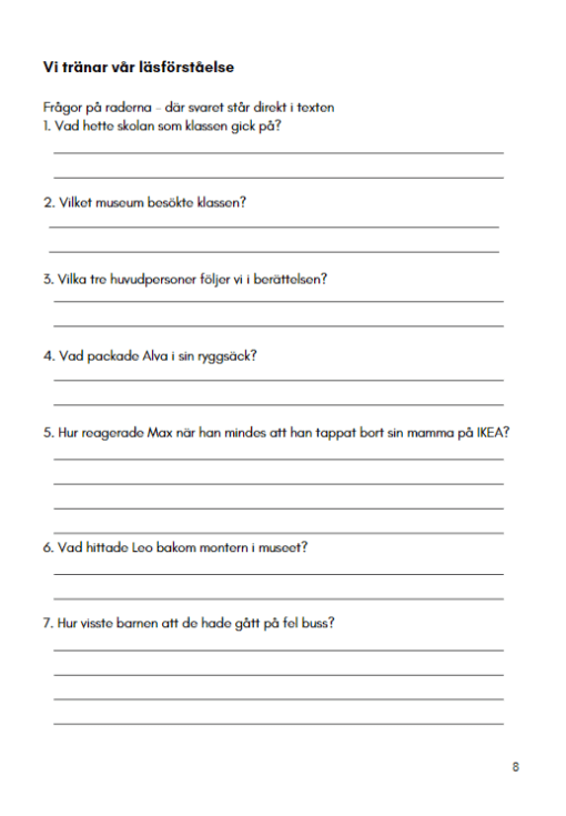 Skolresan - vi tränar läsförståelse och ordklasser.