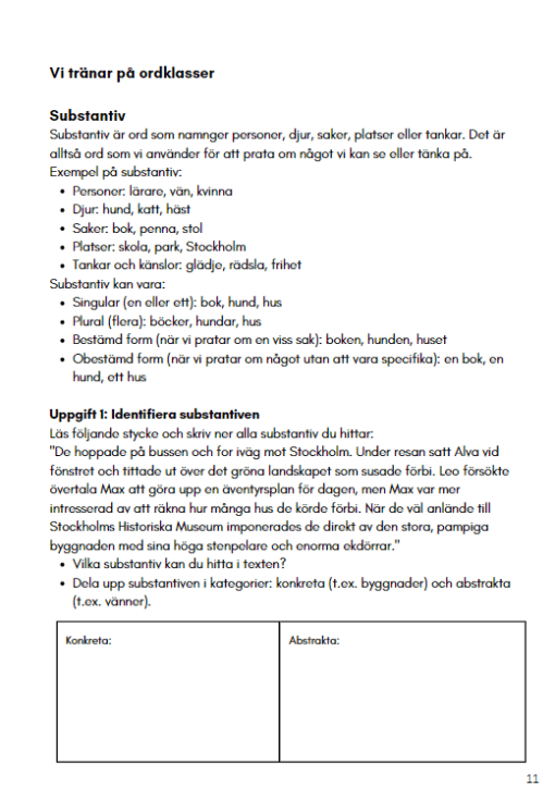 Skolresan - vi tränar läsförståelse och ordklasser.