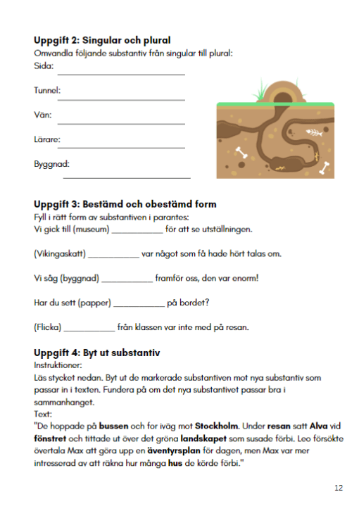Skolresan - vi tränar läsförståelse och ordklasser.