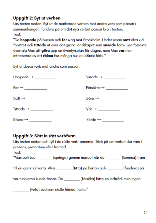 Skolresan - vi tränar läsförståelse och ordklasser.