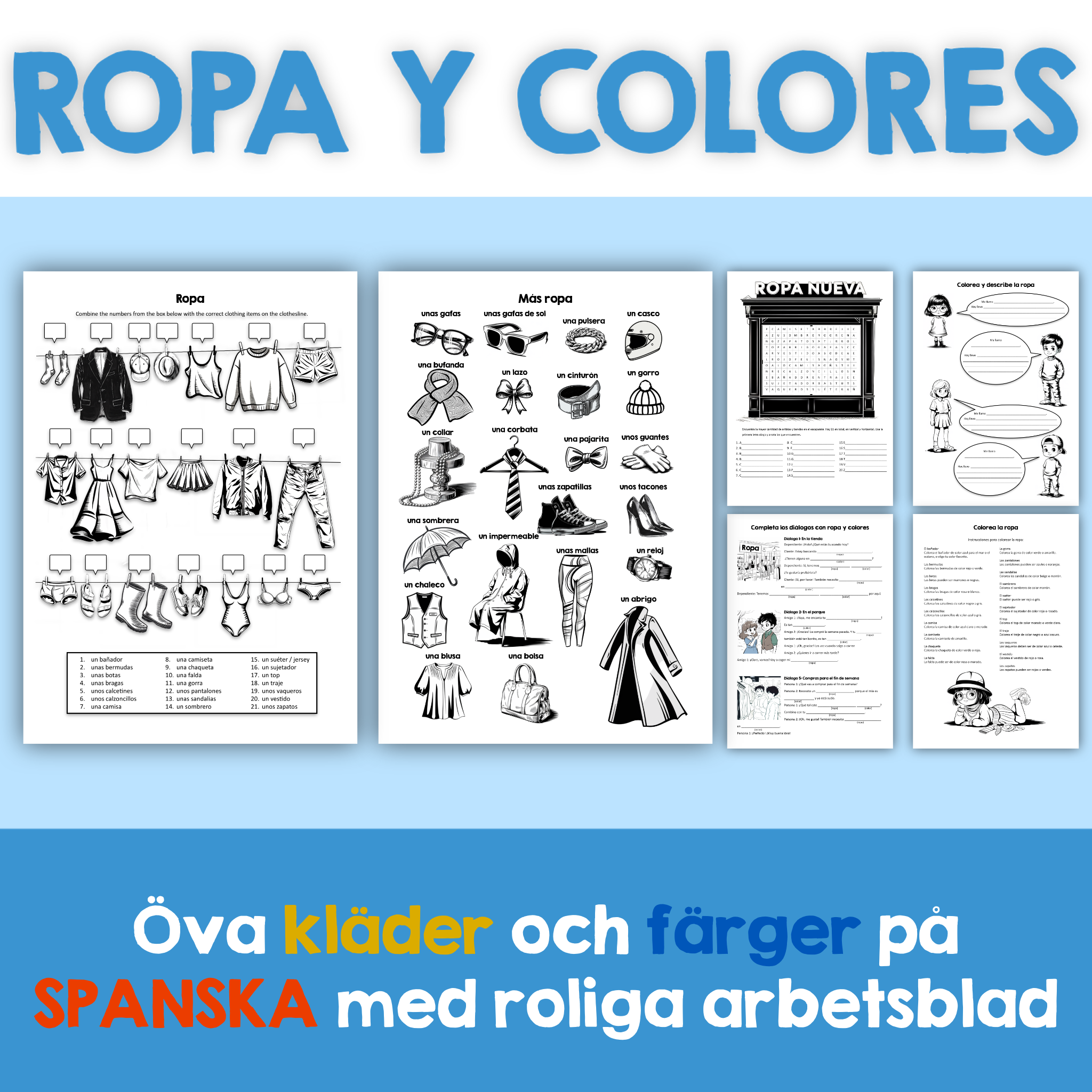 Ropa y colores - Spanska kläder och färger arbetsblad