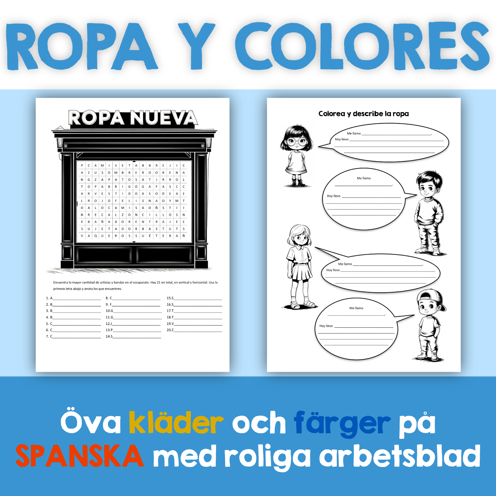 Ropa y colores - Spanska kläder och färger arbetsblad