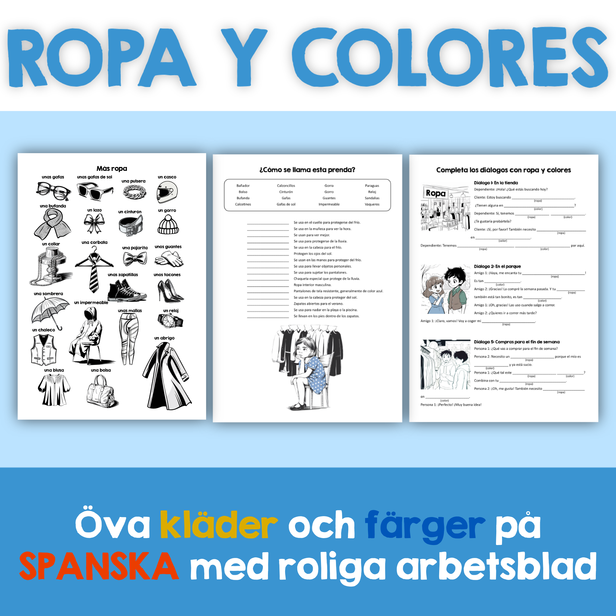 Ropa y colores - Spanska kläder och färger arbetsblad