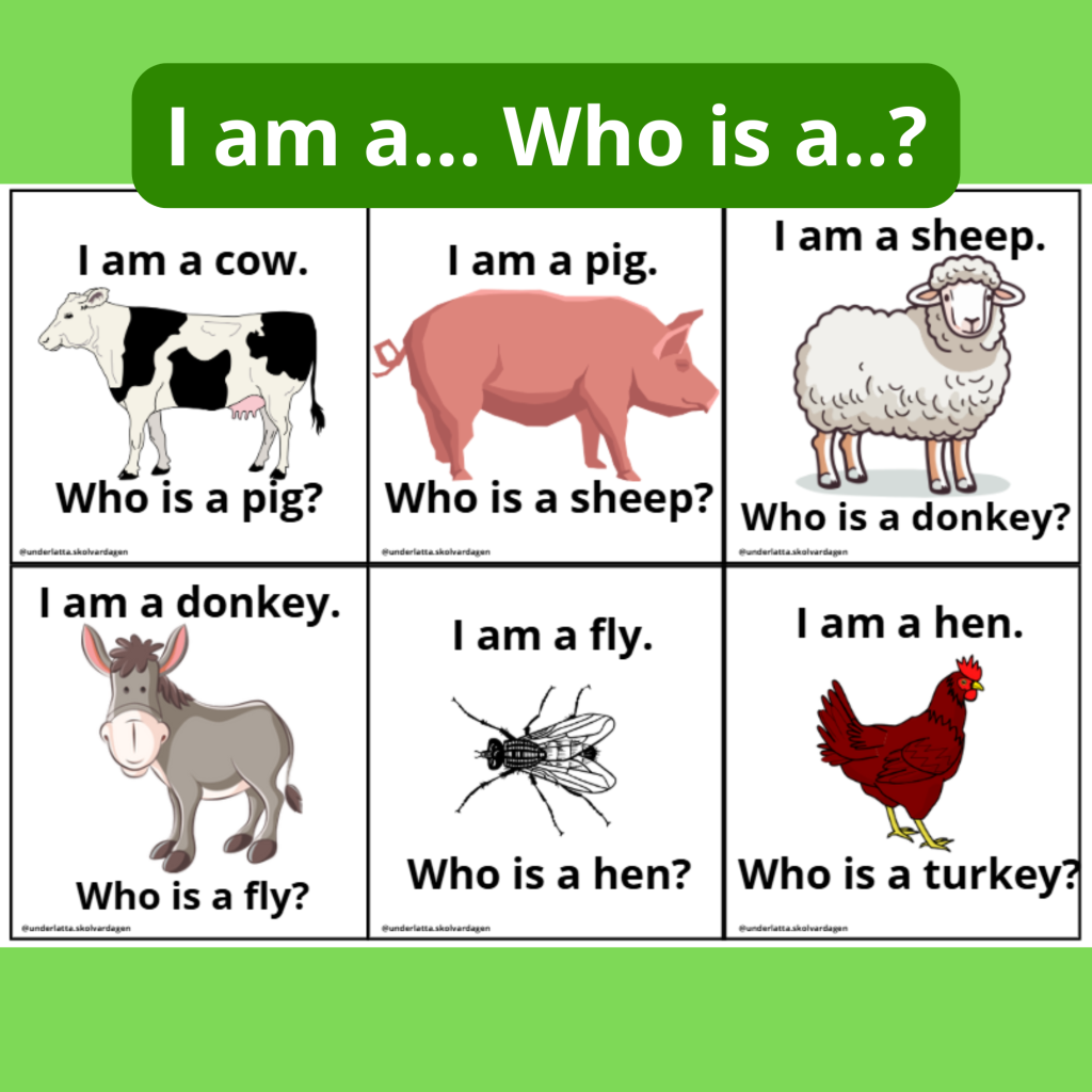 I am a. Who is a? Animal cards game.
