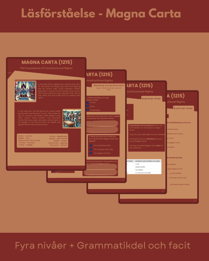Magna Carta läsförståelse i fyra nivåer
