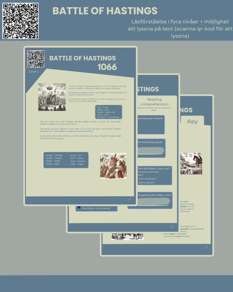 Battle of Hastings läsförståelse i fyra nivåer + Länk till att lyssna på texten