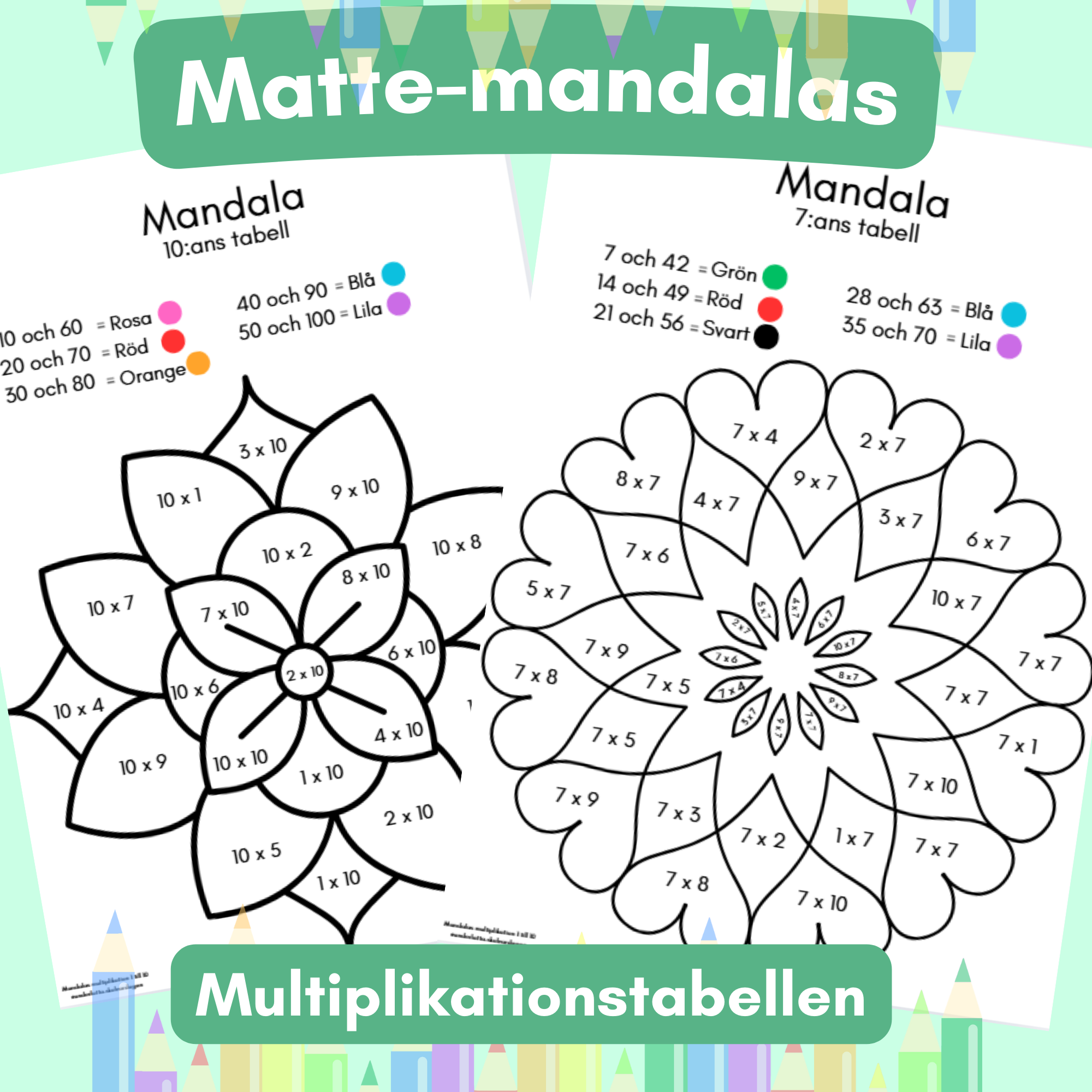 Matte-mandalas multiplikation. Multiplikationstabellerna 1 till 10.
