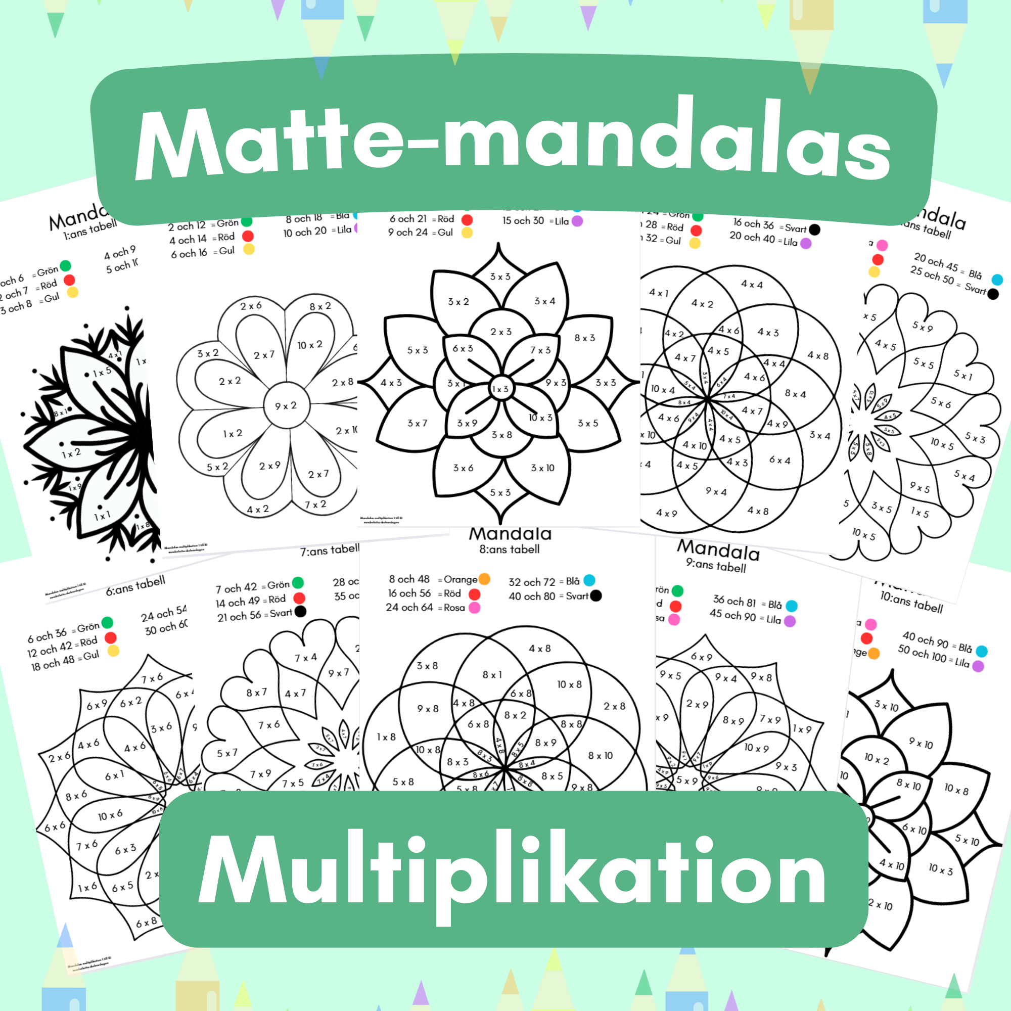 Matte-mandalas multiplikation. Multiplikationstabellerna 1 till 10.