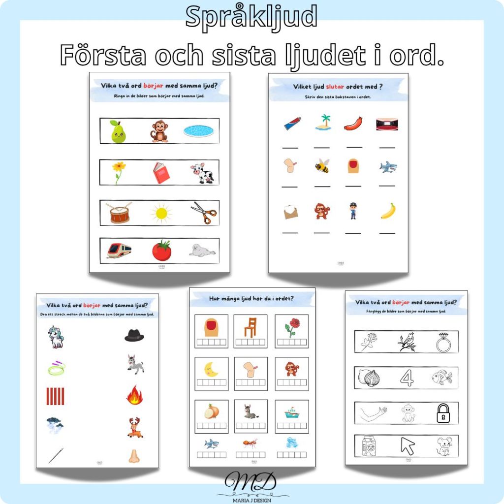 Fonologisk medvetenhet. Första- sista språkljudet i enkla ord. Räkna språkljud.