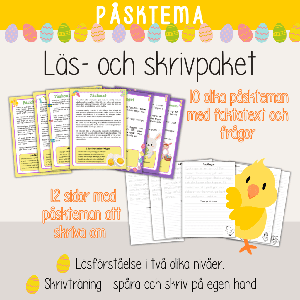 Påsk – Läs- och skrivpaket med påsktema. Läsförståelse och skrivträning