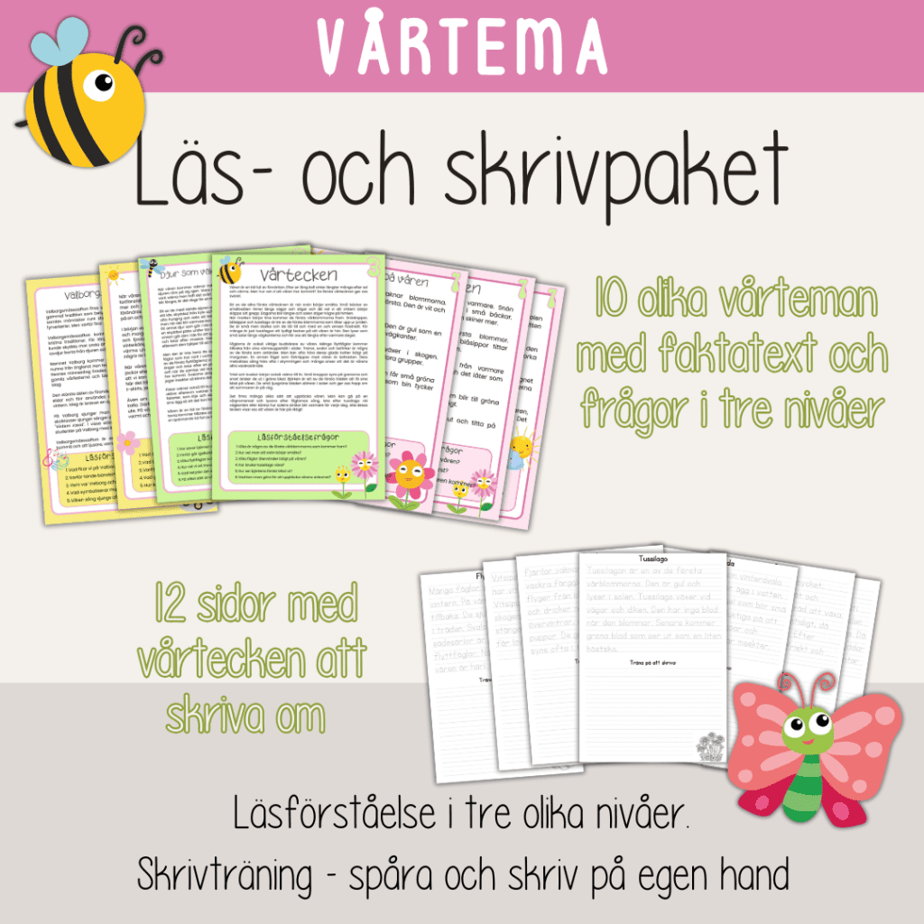 Vår – Läs- och skrivpaket med vårtema. Läsförståelse och skrivträning