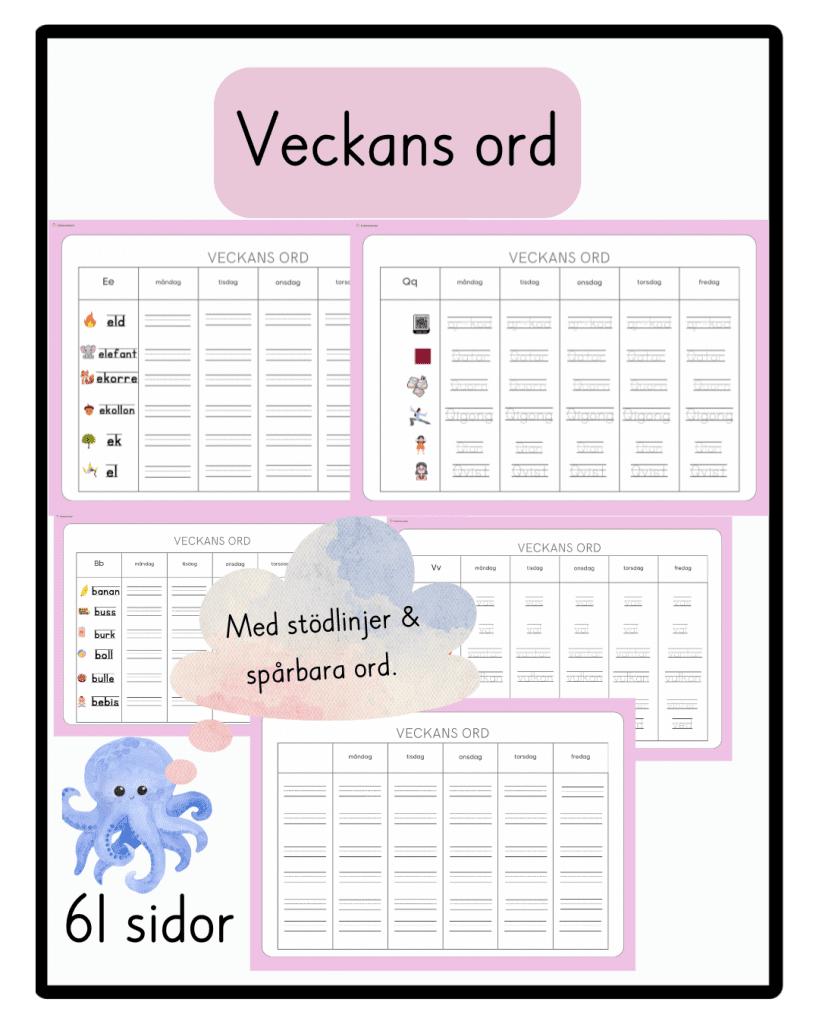 Veckans ord A-Ö med stödlinjer & spårbara ord