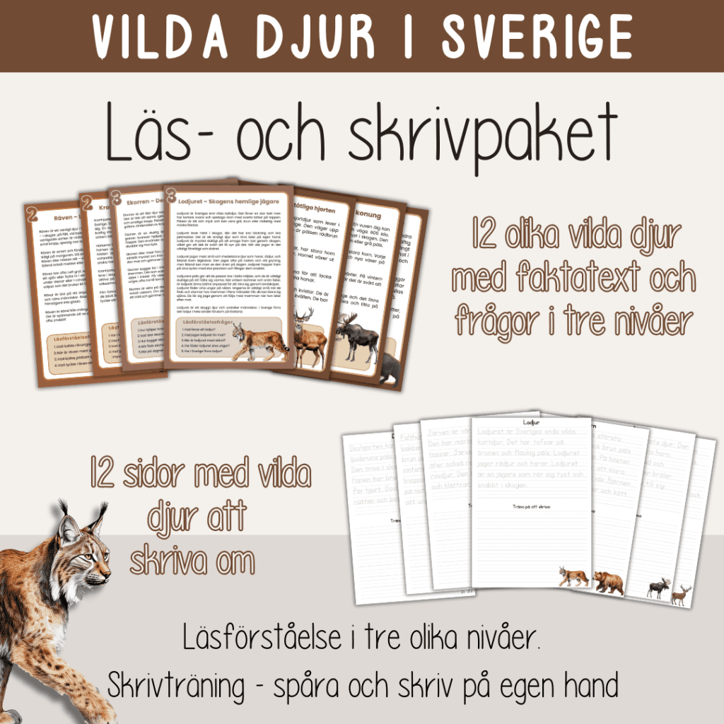 Läs- och skrivpaket – Tema vilda djur i Sverige
