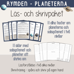 Läs - och skrivpaket - Rymden - Solsystemet och planeterna. Läsförståelse och skrivträning