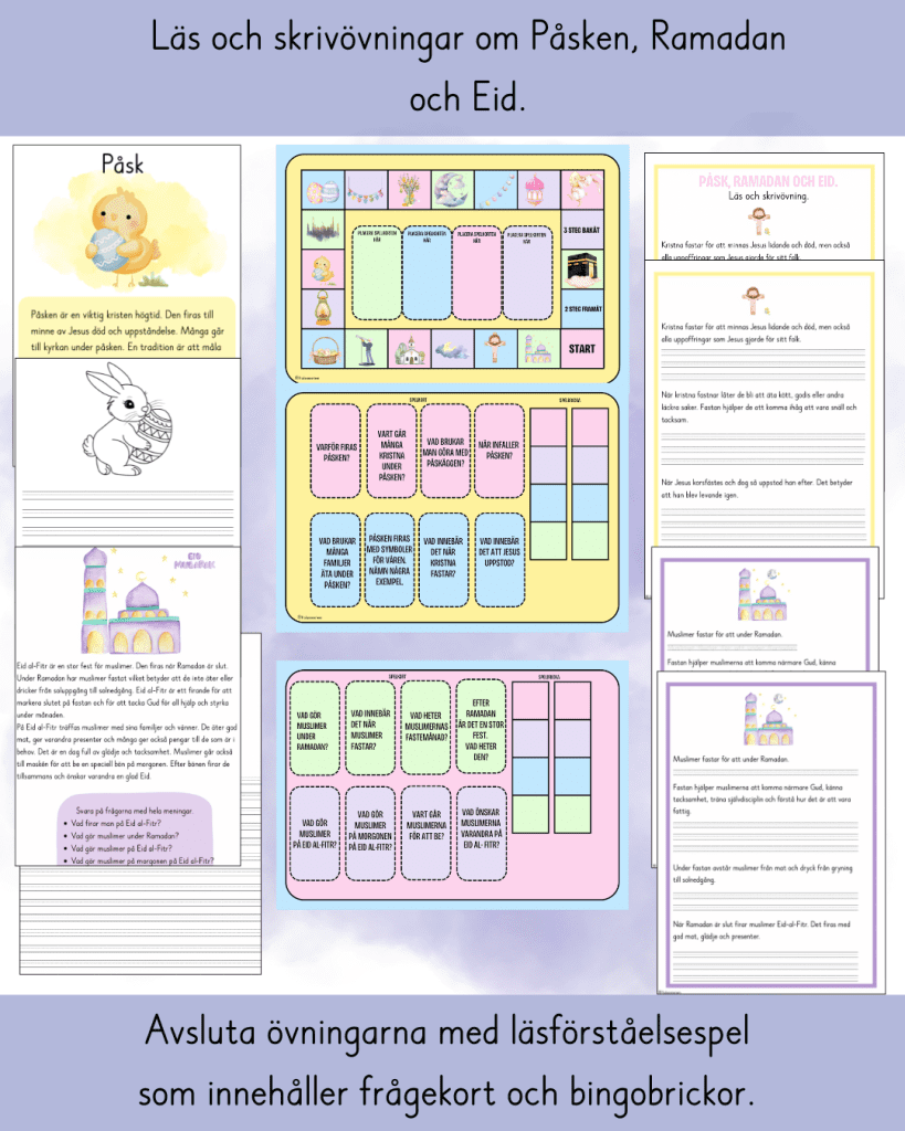 Läs och skrivövningar om Påsken, Ramadan och Eid med läsförståelsespel (kopia) (kopia) (kopia)
