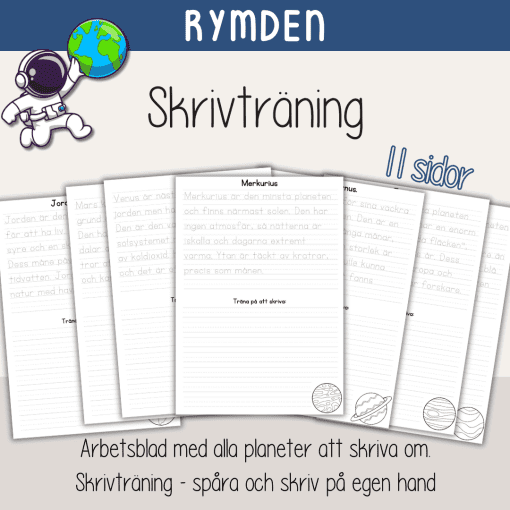 Läs - och skrivpaket - Rymden - Solsystemet och planeterna. Läsförståelse och skrivträning