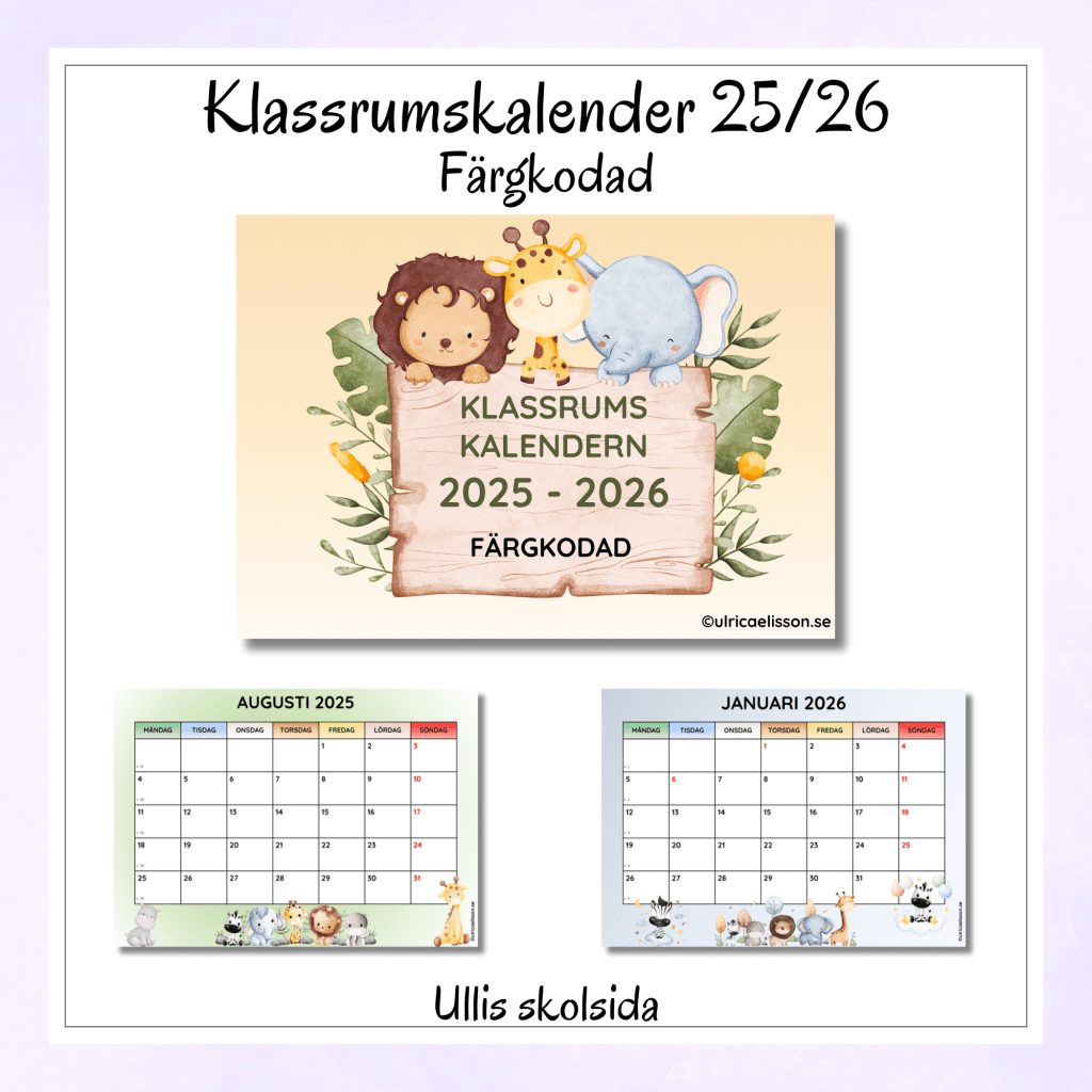 Klassrumskalender 25/26 Färgkodade veckodagar