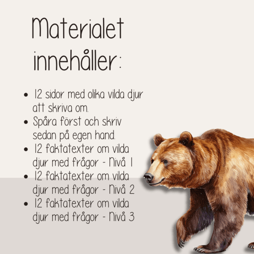 Läs- och skrivpaket - Tema vilda djur i Sverige