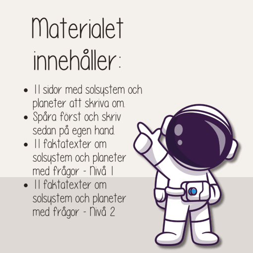 Läs - och skrivpaket - Rymden - Solsystemet och planeterna. Läsförståelse och skrivträning