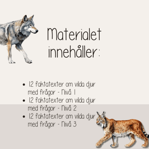 Vilda djur i Sverige - Läsförståelse i tre nivåer.