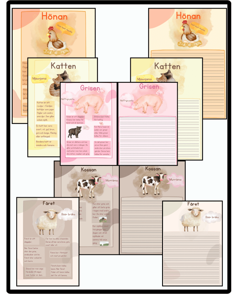 Faktatexter om bondgårdens djur.